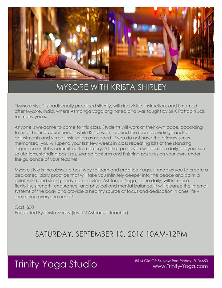 Ashtanga Yoga Workshop with Krista Shirley at Trinity Yoga Studio, Tampa, Florida